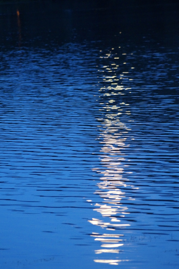 Mondlicht schimmert auf nachtblauem Wasser